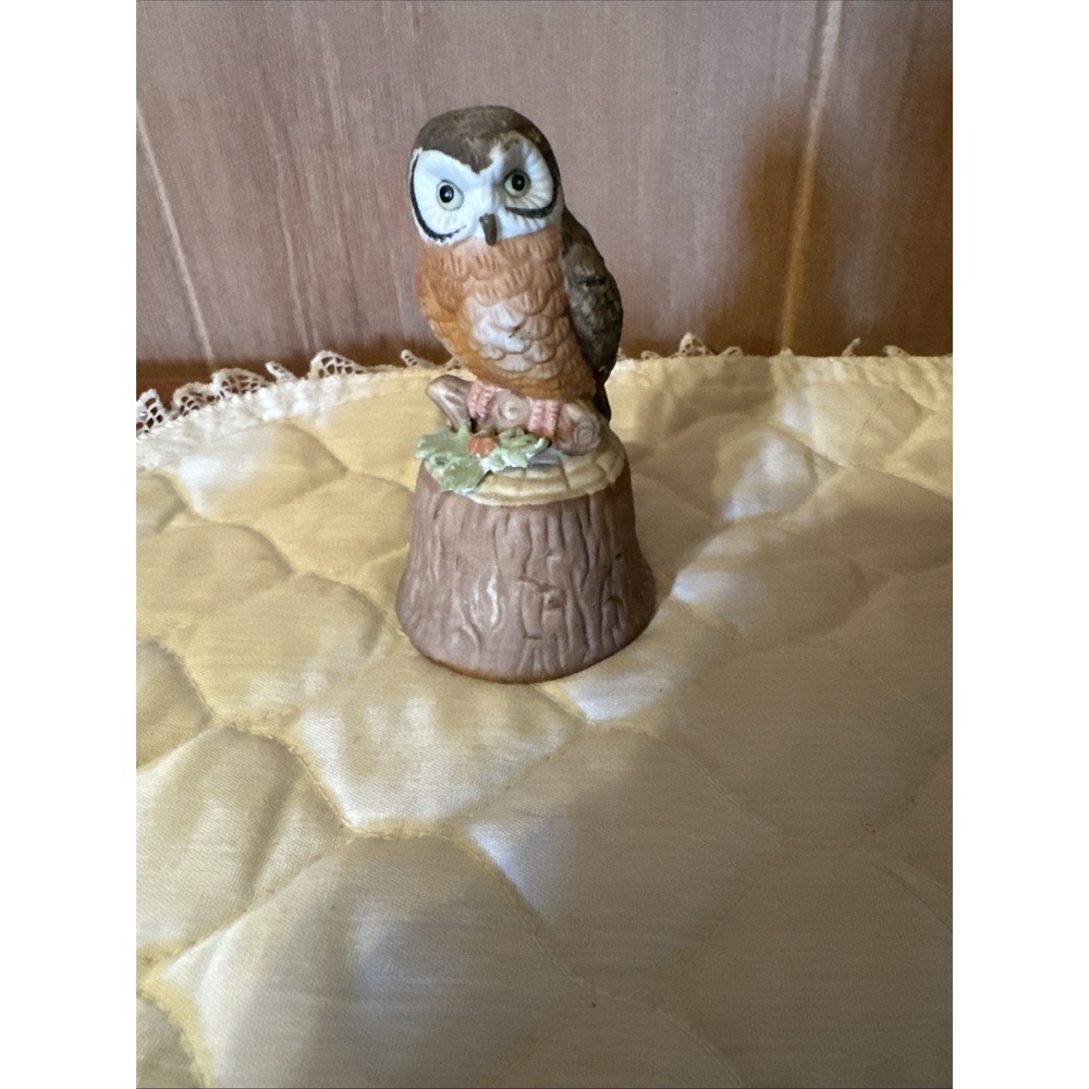 Vintage Enesco Horned Owl Porcelain Bell 1979 4"‎